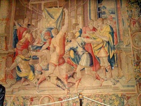 Carpet depicting the death of Julius Cesar on March 15 - beware of the Ides of March. 